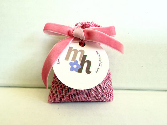 Pink lavender sachet with linen-look bag and velvet ribbon